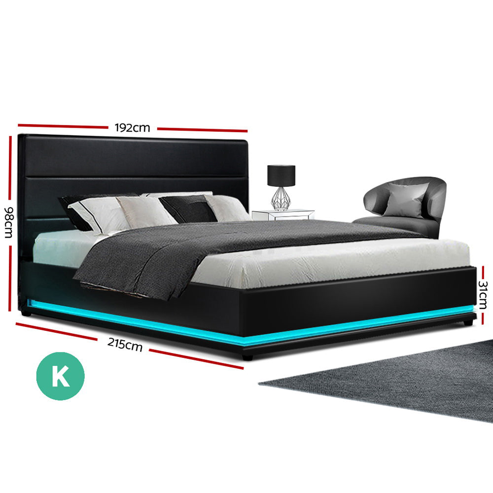 King Bed Frame - Lumi - LED Gas Lift