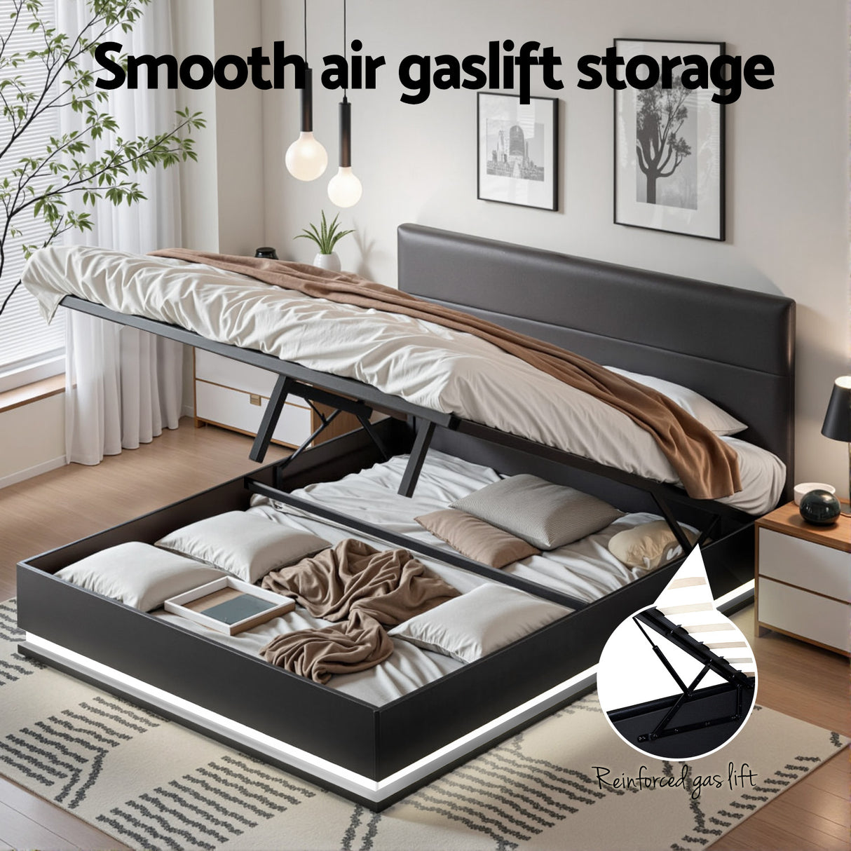 LUMI Queen Gas Lift Bed Frame