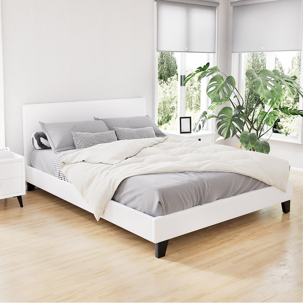 Neo Bed Frame Double Size White Upholstered