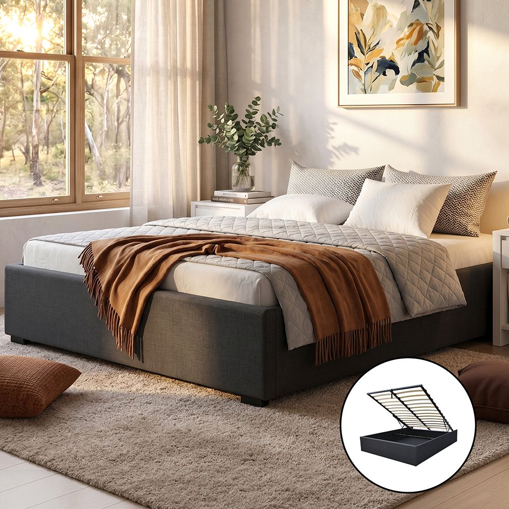 Toki Charcoal Double Gas Lift Bed Frame