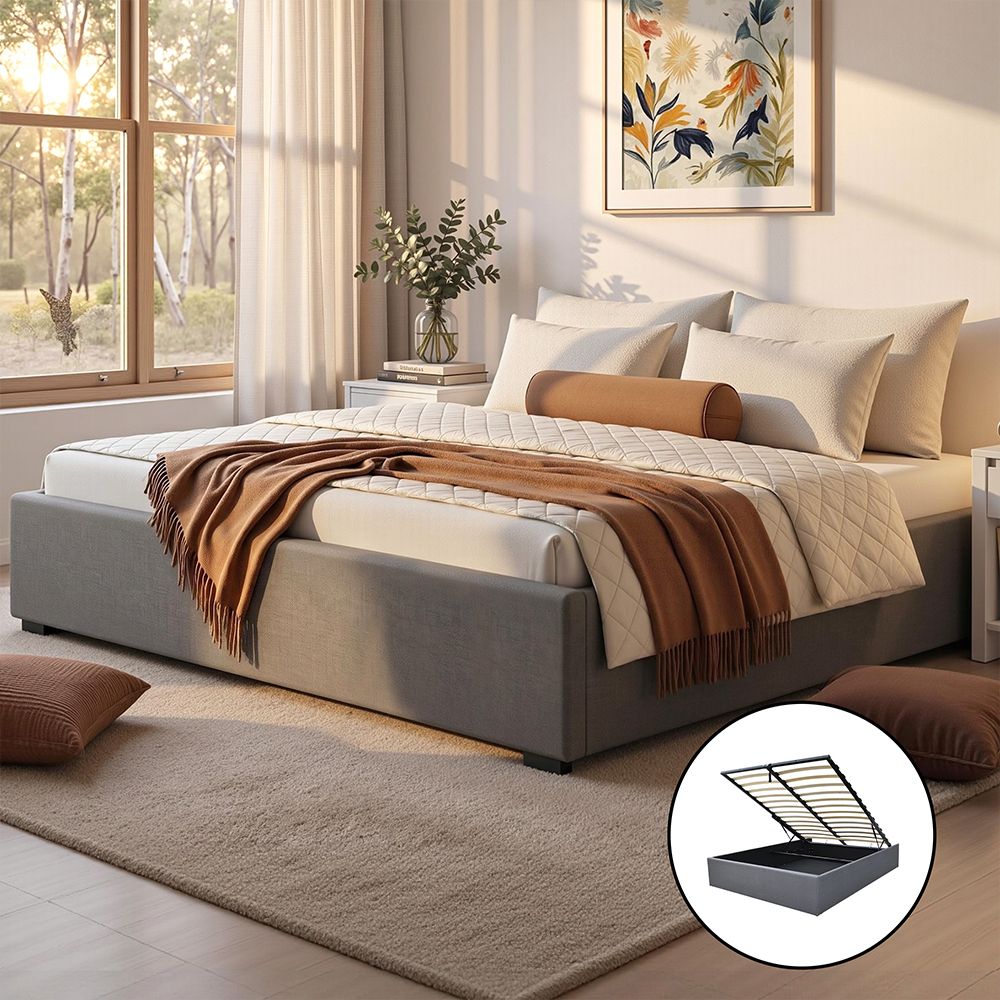 Artiss Bed Frame King Size Gas Lift Base Grey TOKI