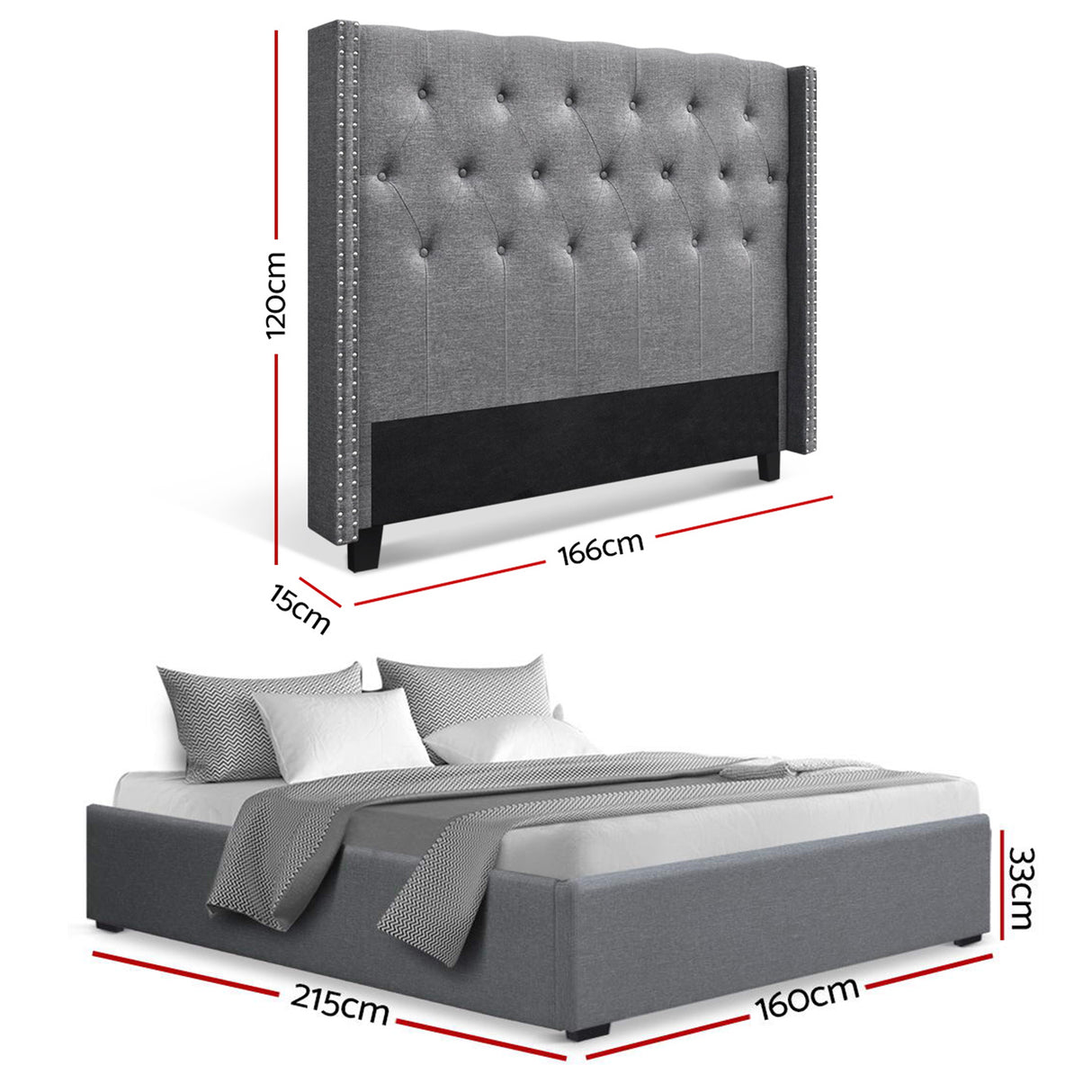 Artiss Queen Bed Frame Storage Tufted Headboard Gas Lift Base Grey