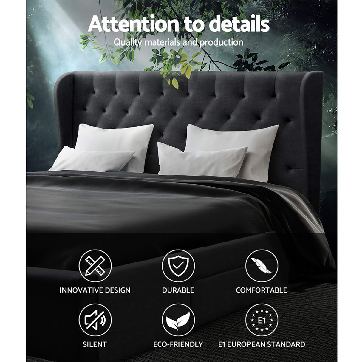 Ember Bed Frame King Size with 4 Drawers Charcoal MILA