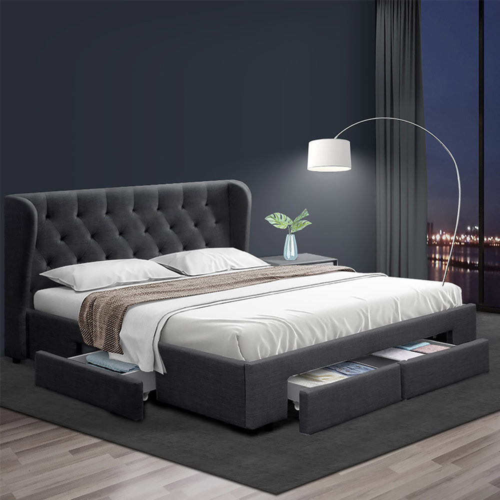 Ember Bed Frame King Size with 4 Drawers Charcoal MILA