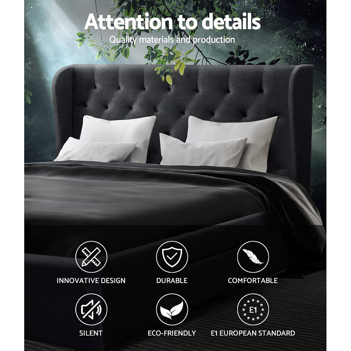 Mila Charcoal Bed Frame Queen Size