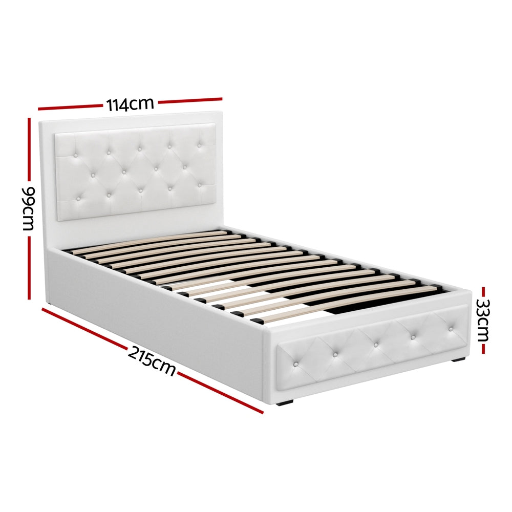 Tiyo White King Single Gas Lift Bed Frame