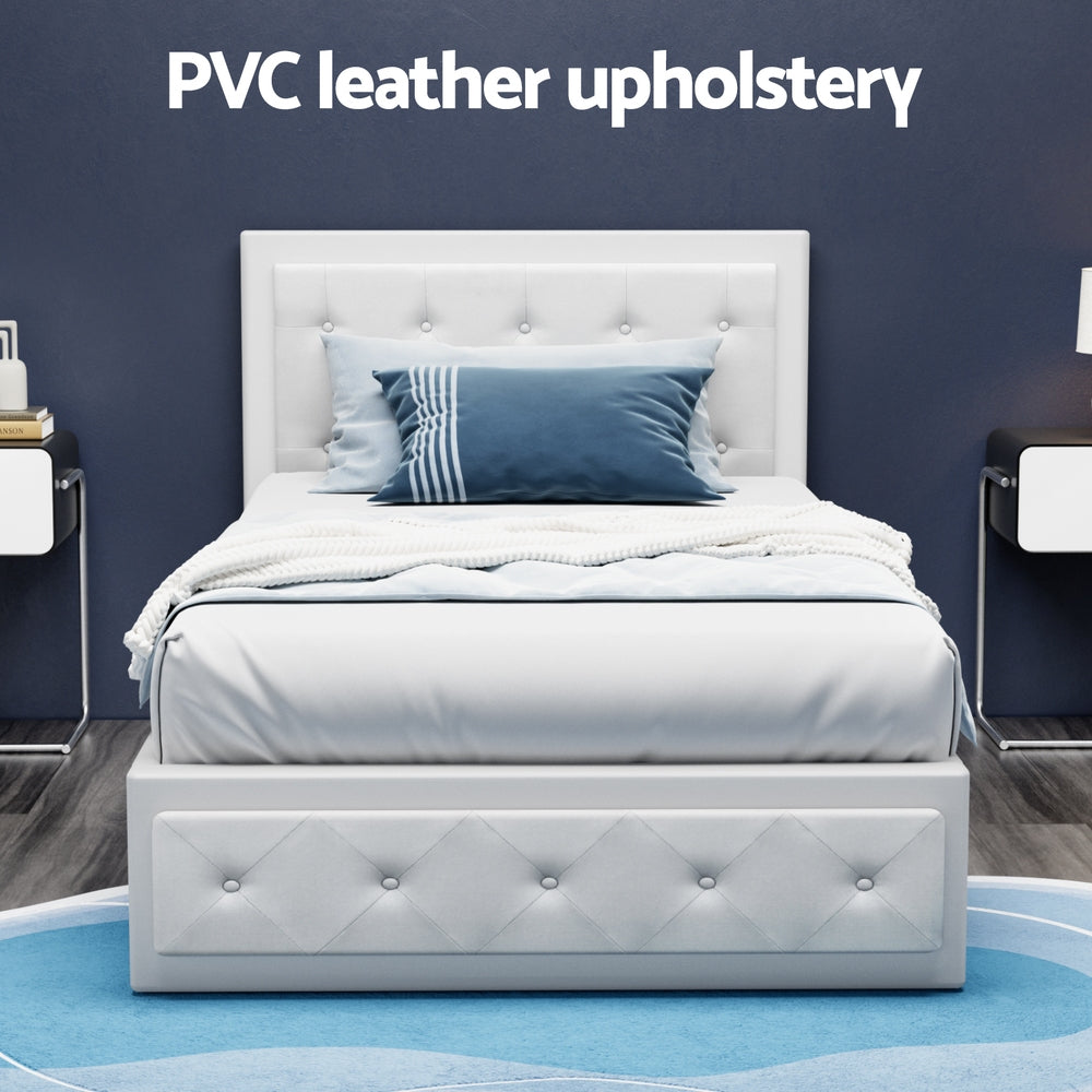 Tiyo White King Single Gas Lift Bed Frame