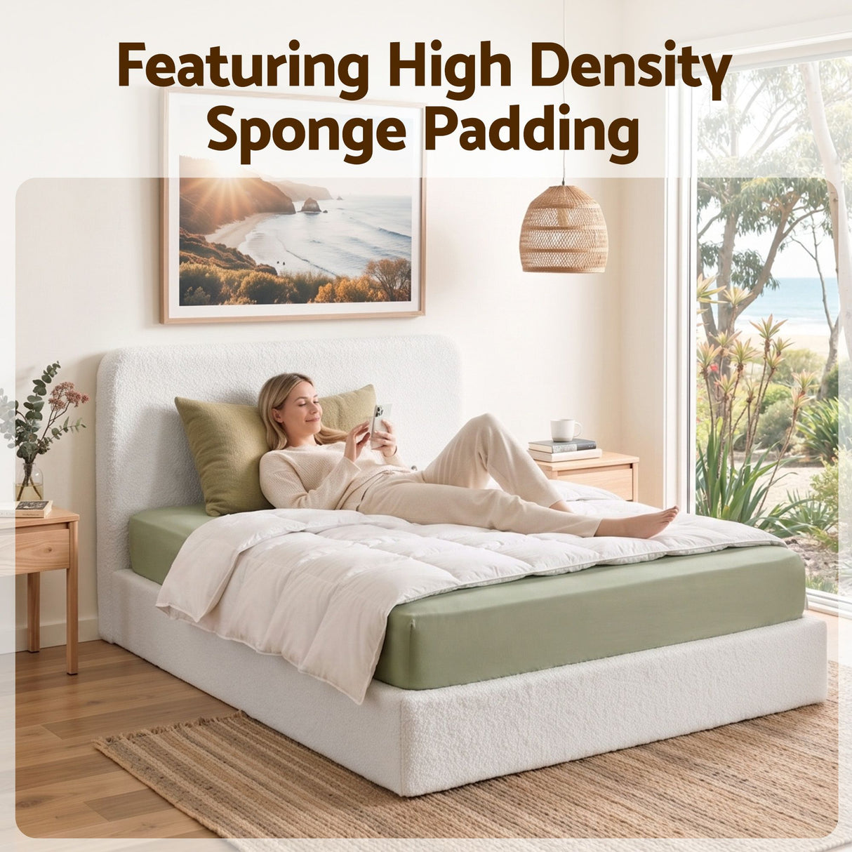 Artiss Double Bed Frame Boucle Fabric Vacuum Compressed Beds Removable Washable Cover