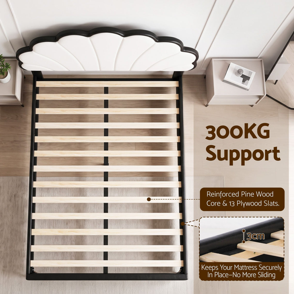 Artiss Queen Bed Frame with Adjustable Shell Headboard and PVC Upholstery