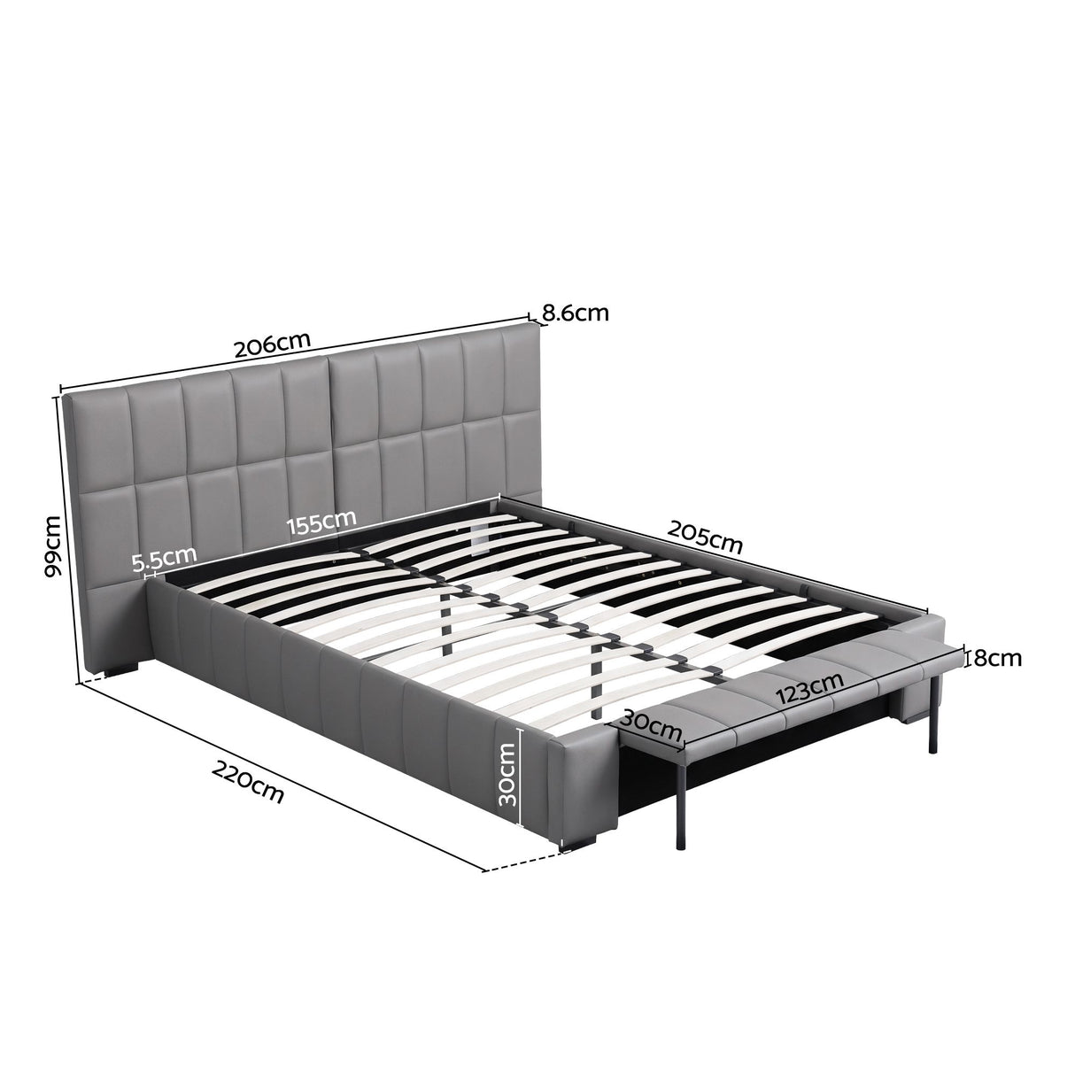 Artiss Queen Size Upholstered Gas Lift Bed Frame with Foldable Bench PVC Leather Platform Bed with Storage