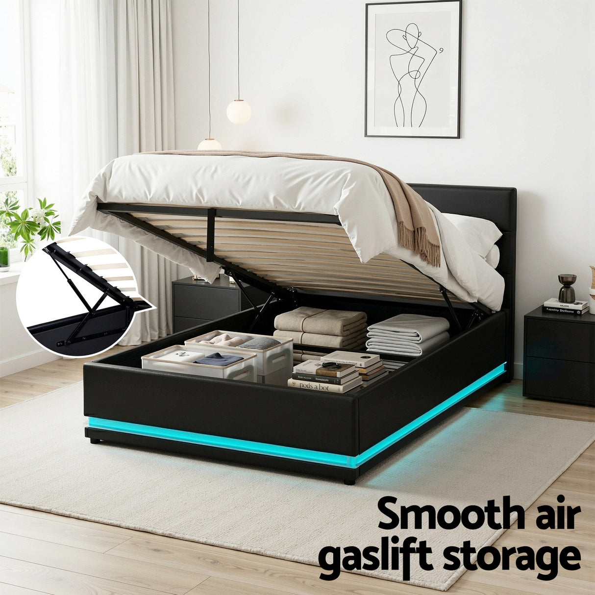 Lumi King Single LED Gas lift Bed Frame