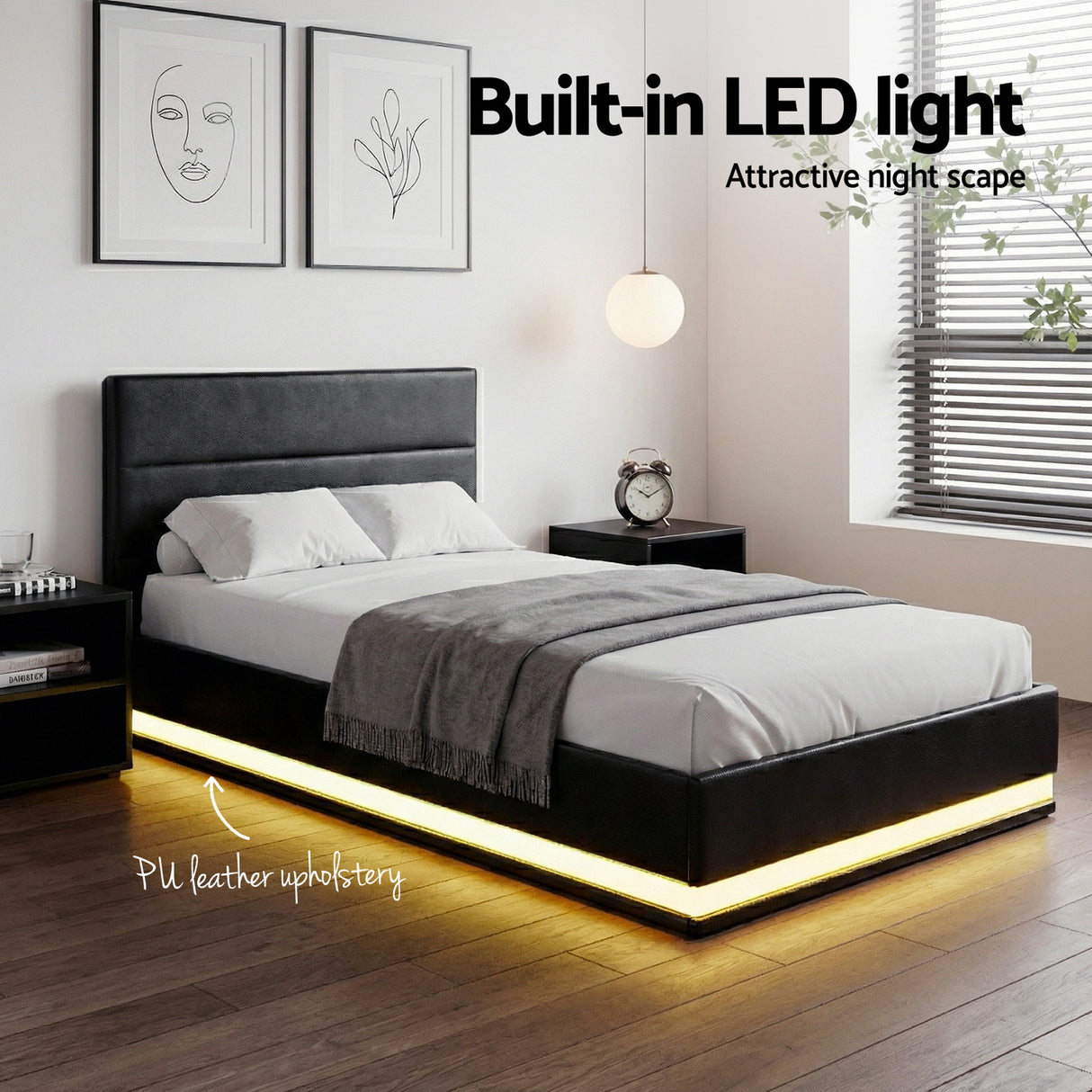 Lumi King Single LED Gas lift Bed Frame