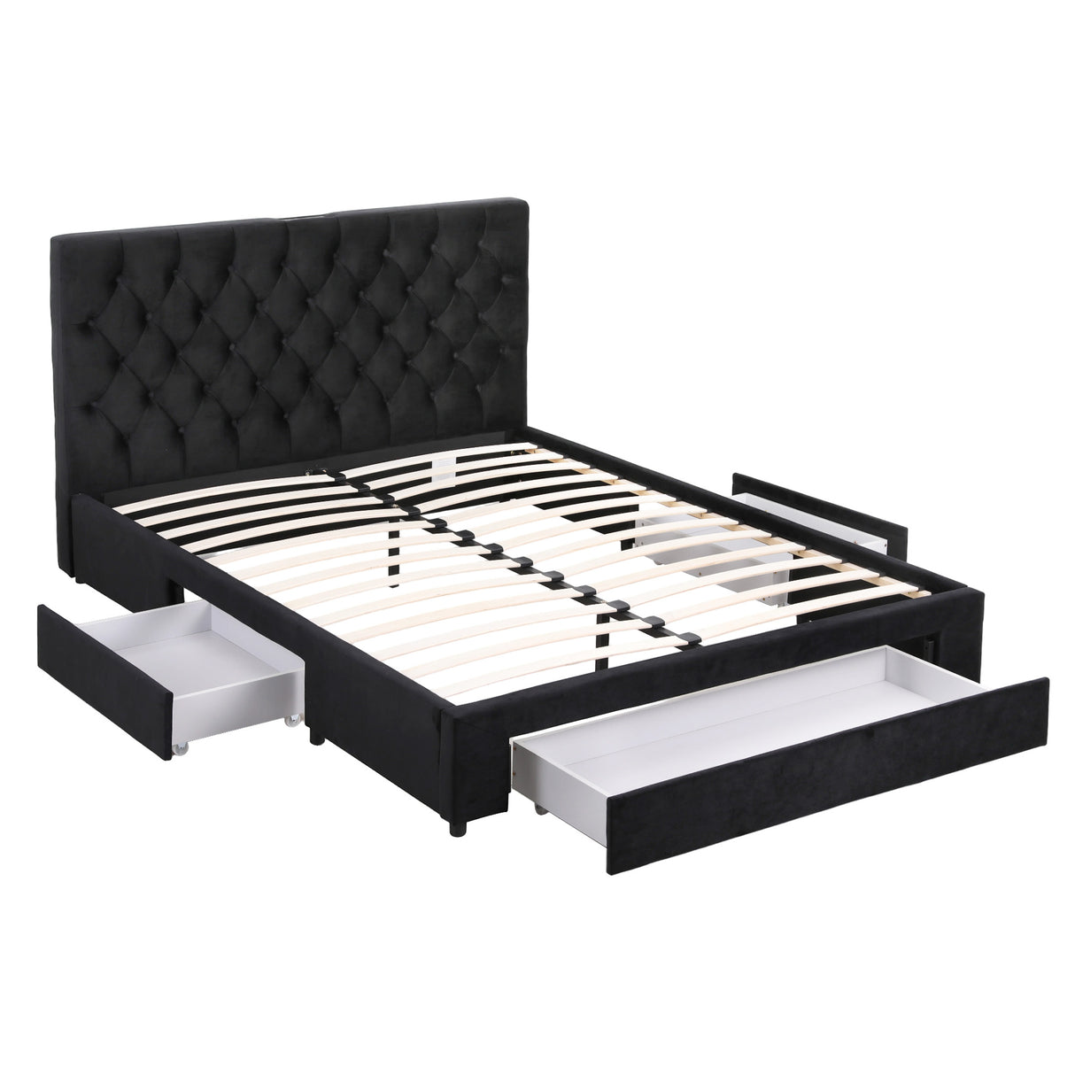Artiss Queen Bed Frame Storage Charging Station Upholstered 3 Drawers USB Type-C