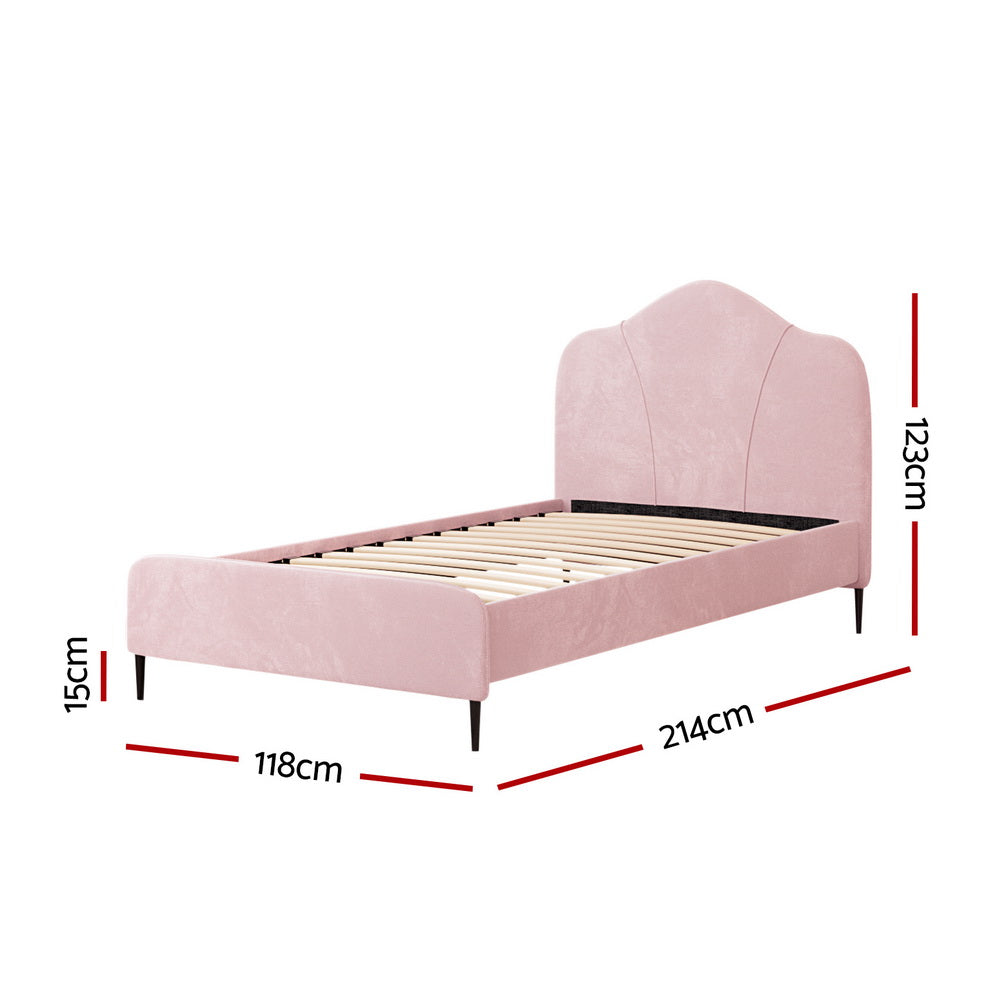 Olan Pink Velvet Bed Frame - King Single Size