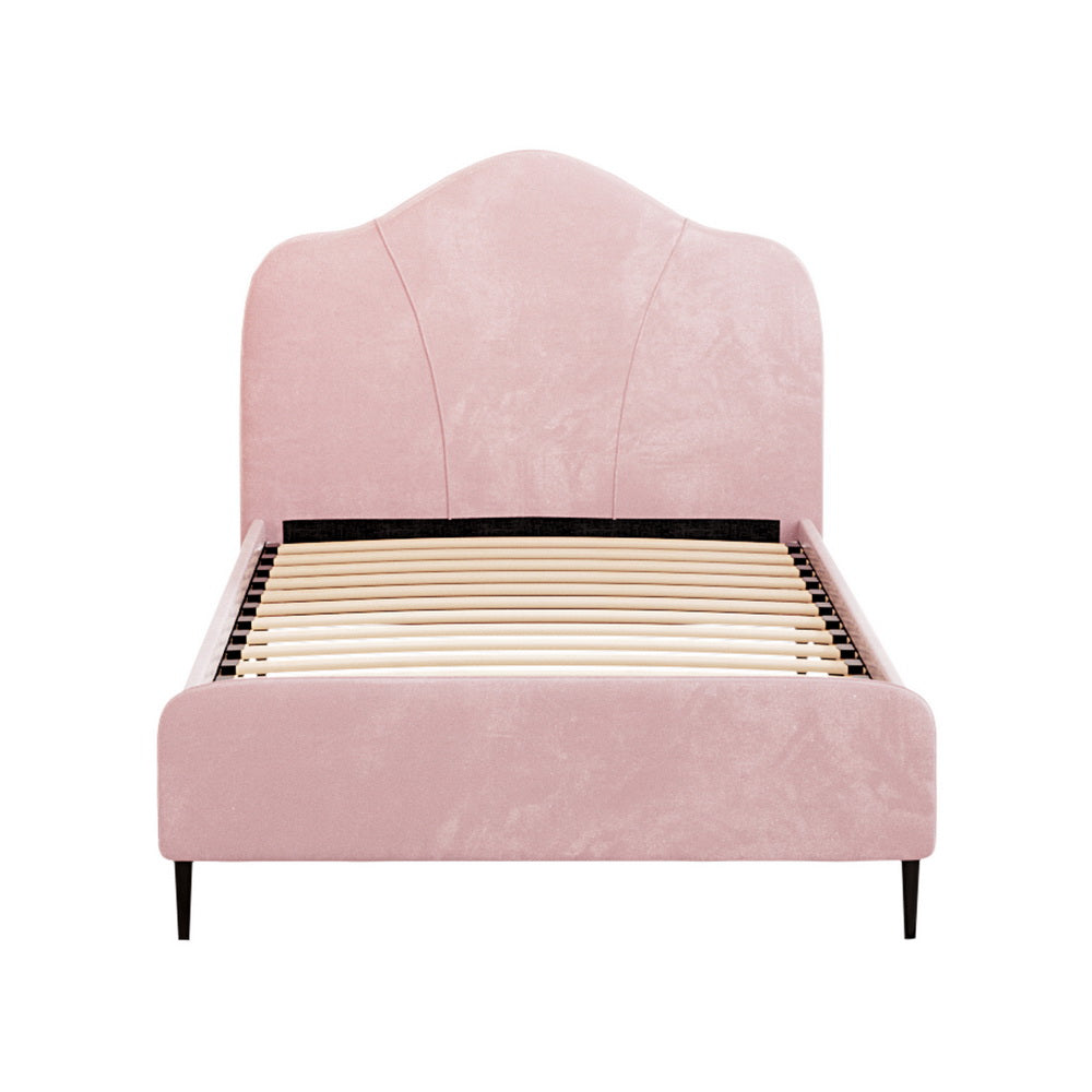 Olan Pink Velvet Bed Frame - King Single Size