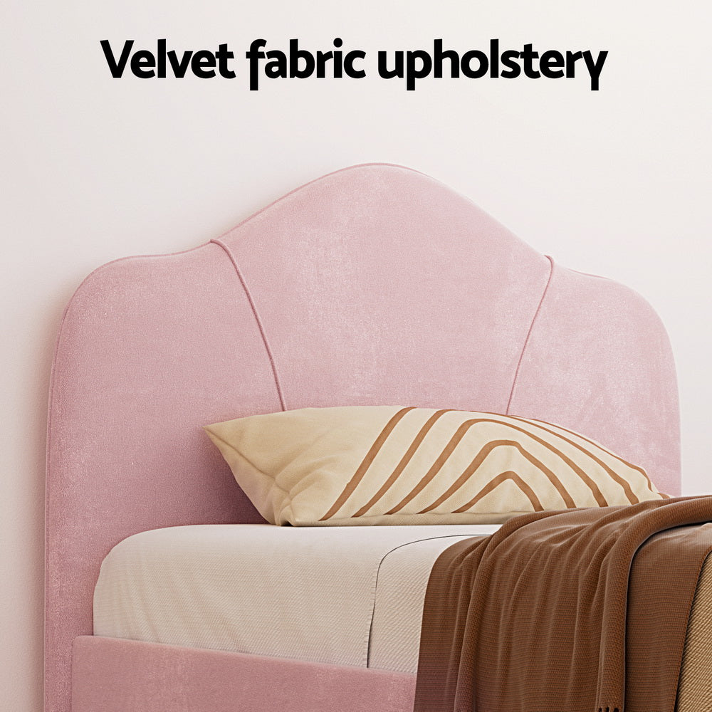 Olan Pink Velvet Bed Frame - King Single Size