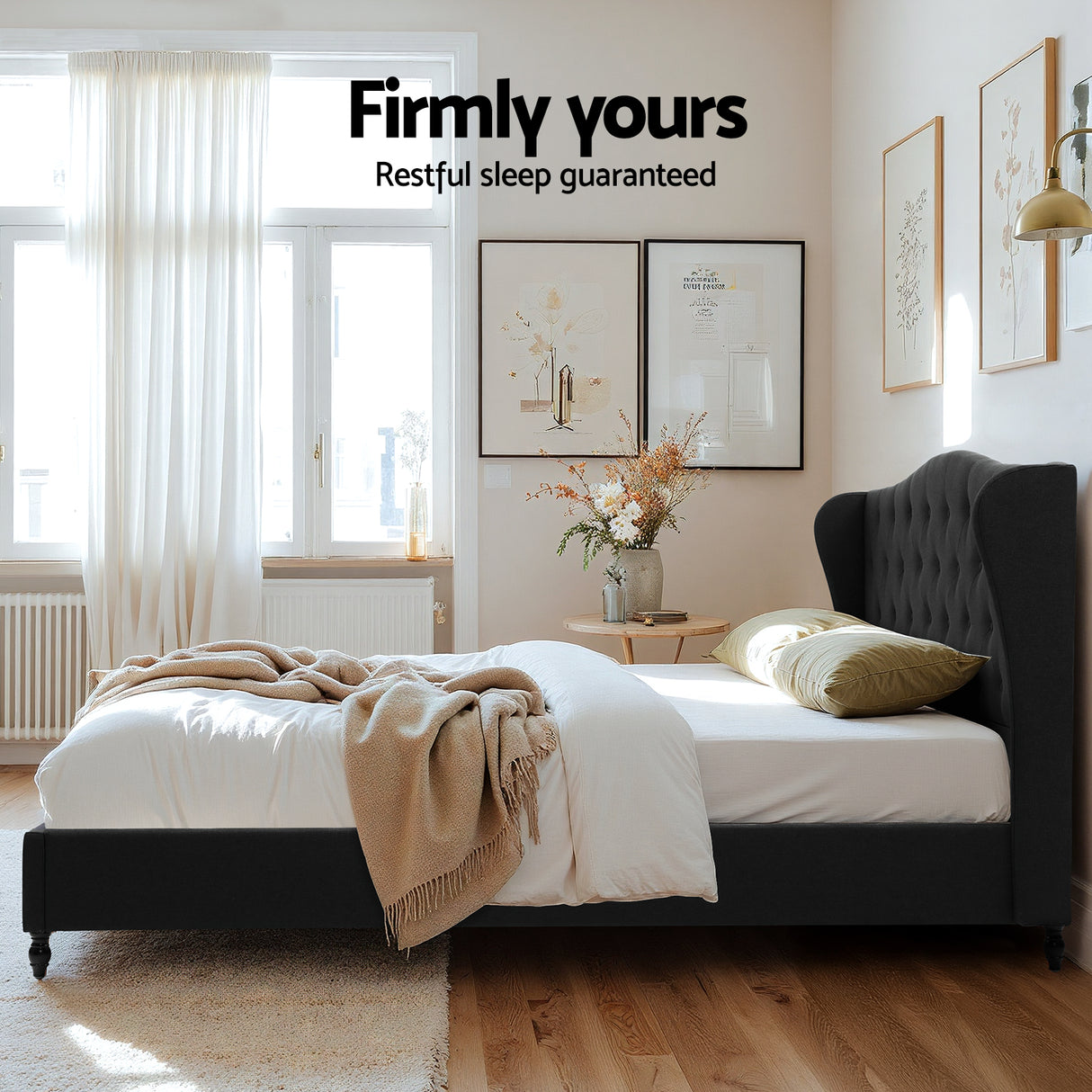 Artiss King Bed Frame Wingback Headboard Charcoal Grey Linen Upholstered Platform Bed Base