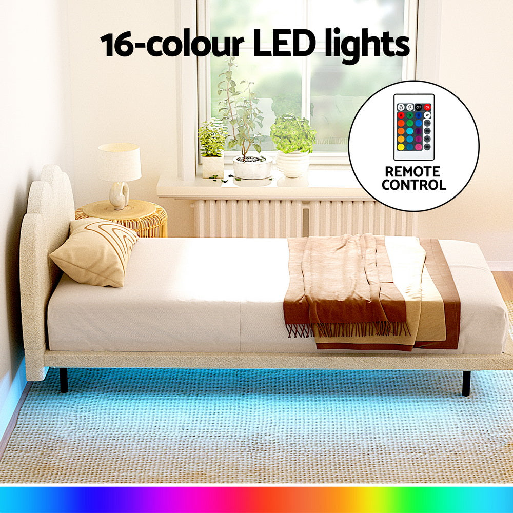 SASA Beige Boucle LED Single Bed Frame
