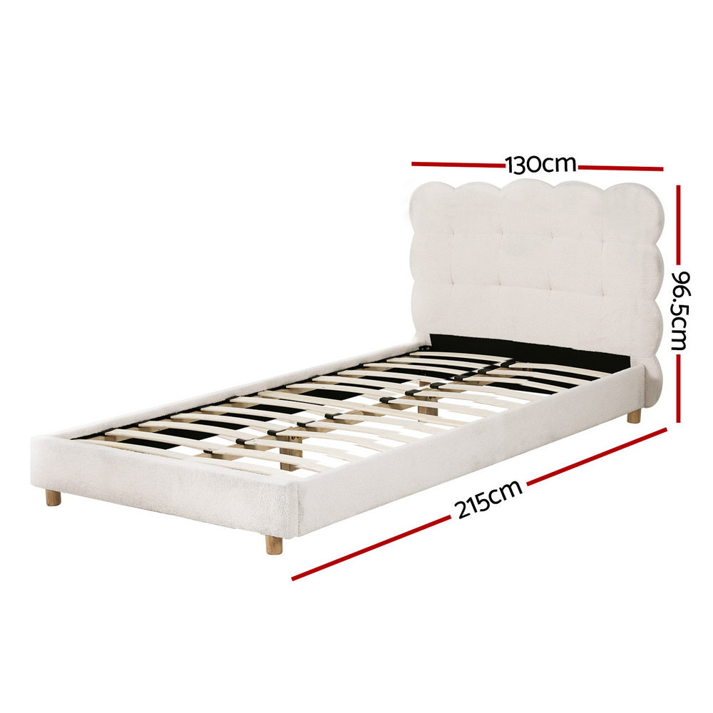 King Single Bed Frame Cloud Headboard Boucle Fabric White