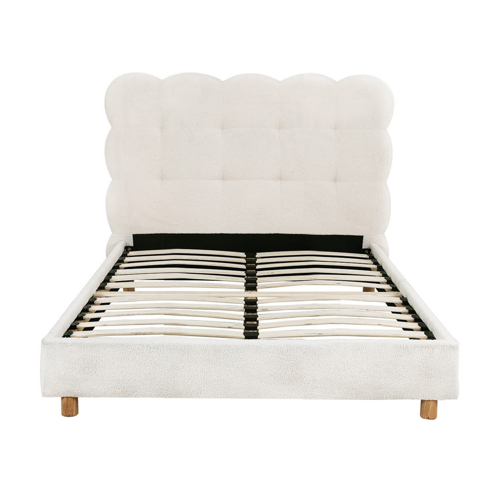 King Single Bed Frame Cloud Headboard Boucle Fabric White