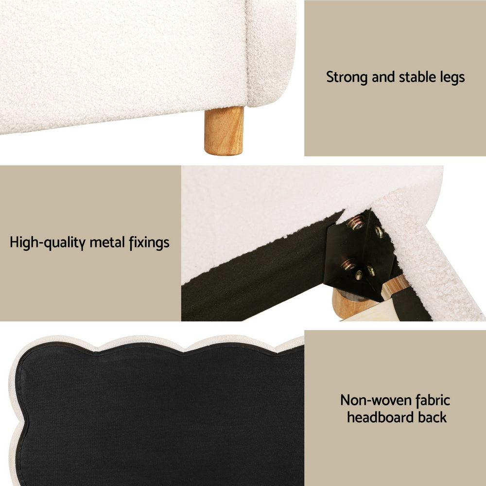 King Single Bed Frame Cloud Headboard Boucle Fabric White