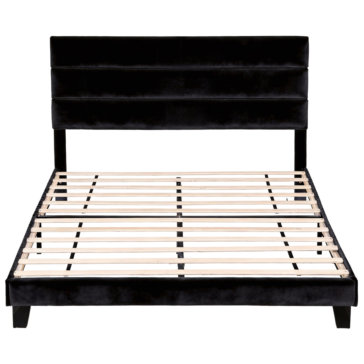 Artiss King Bed Frame Upholstered Platform Base with Geometric Headboard Black Velvet