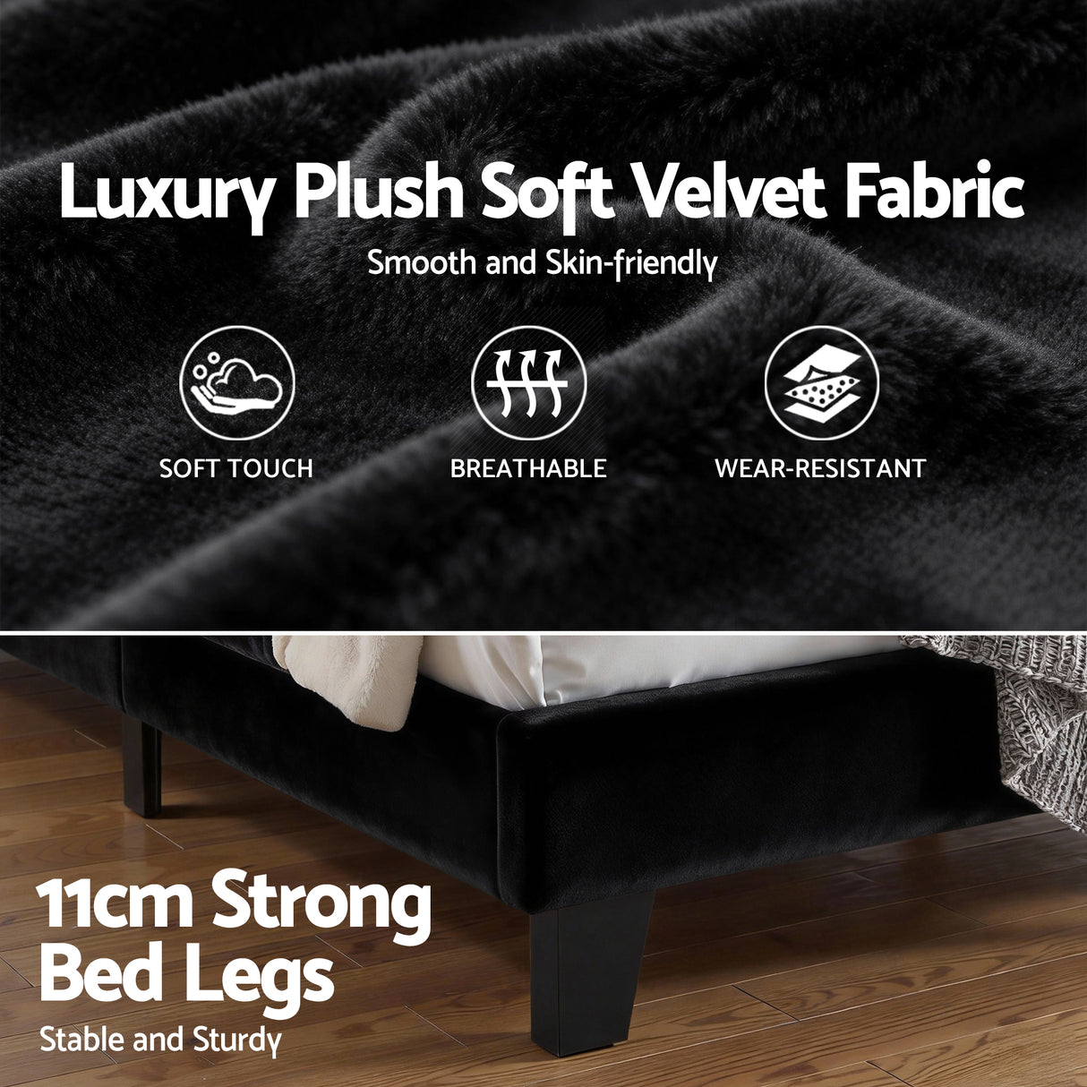 Artiss King Bed Frame Upholstered Platform Base with Geometric Headboard Black Velvet