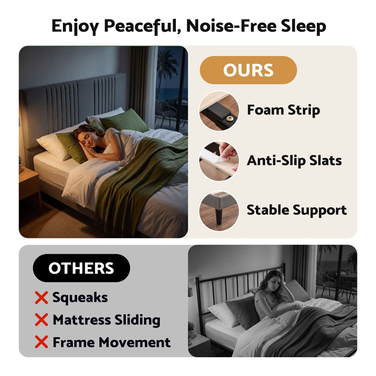 Artiss King Bed Frame with Adjustable Headboard, Grey, 300kg Capacity
