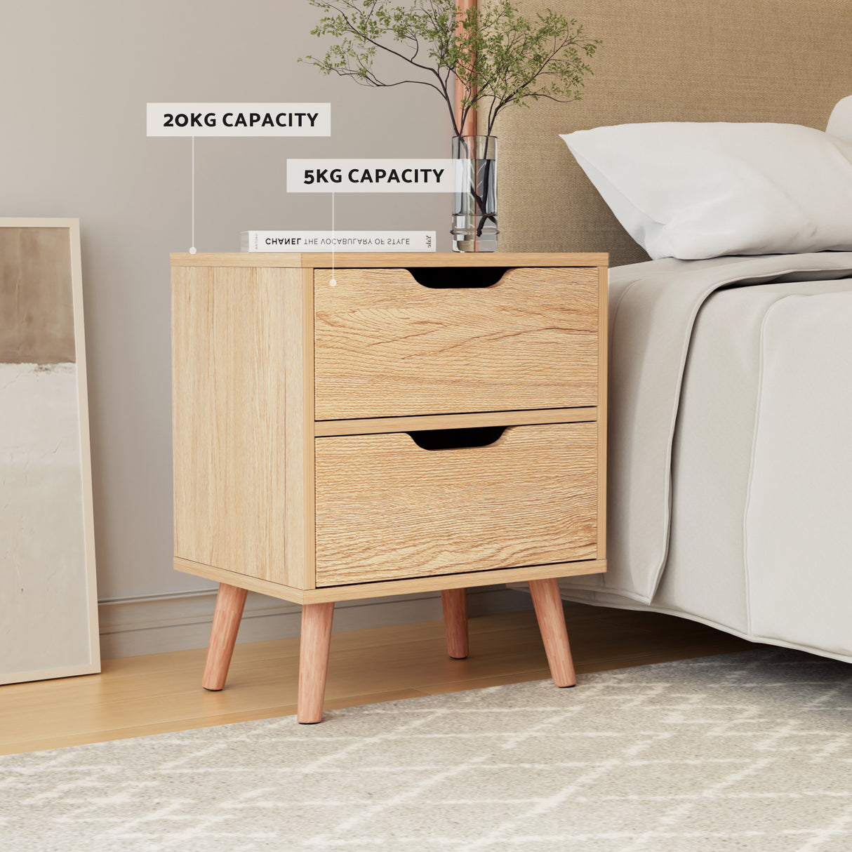 Artiss Gas Lift Queen Bed Frame with Bedside Table Set Boucle Fabric Upholstered Platform Bed Nightstand