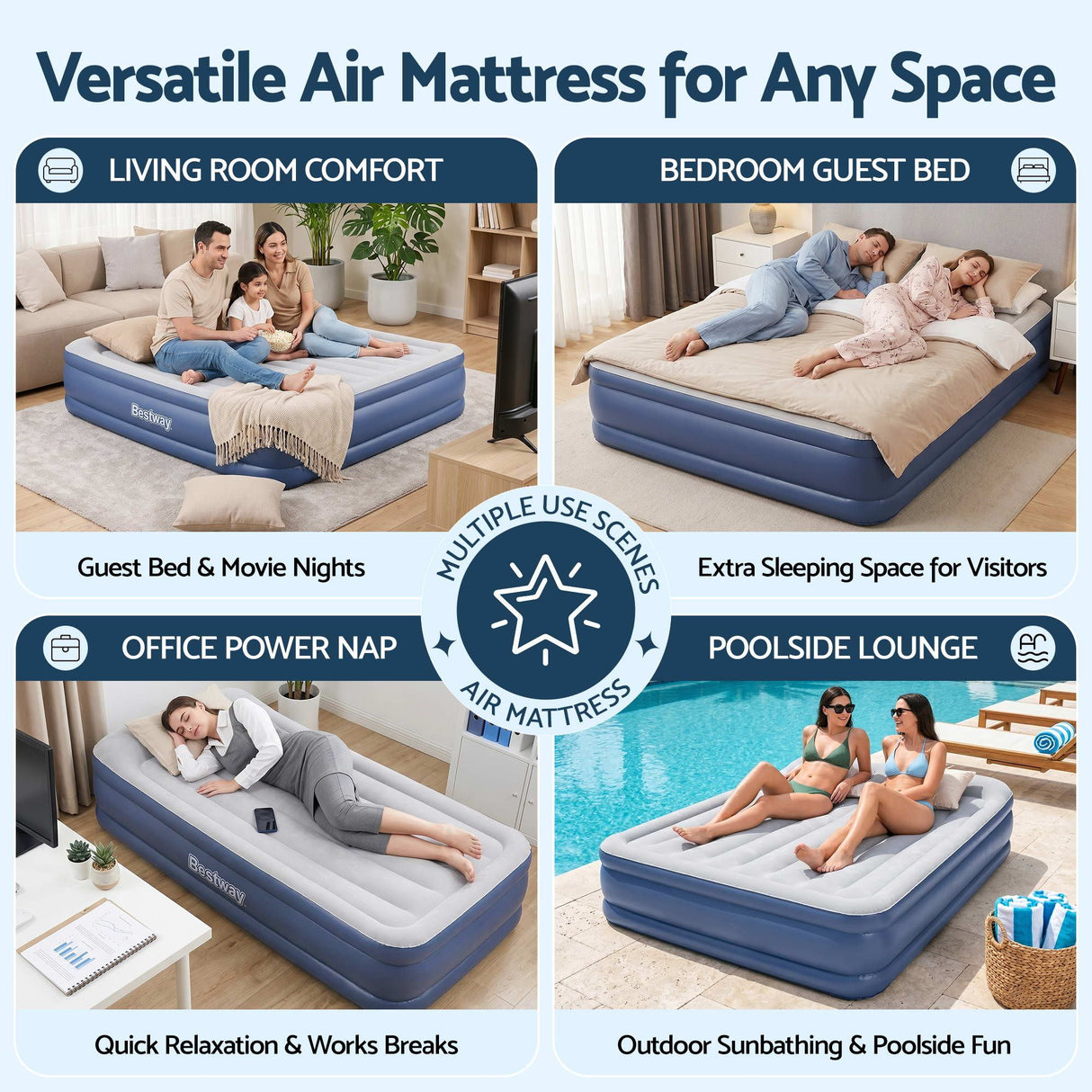 Bestway Air Mattress King Inflatable Bed 56cm Airbed Blue