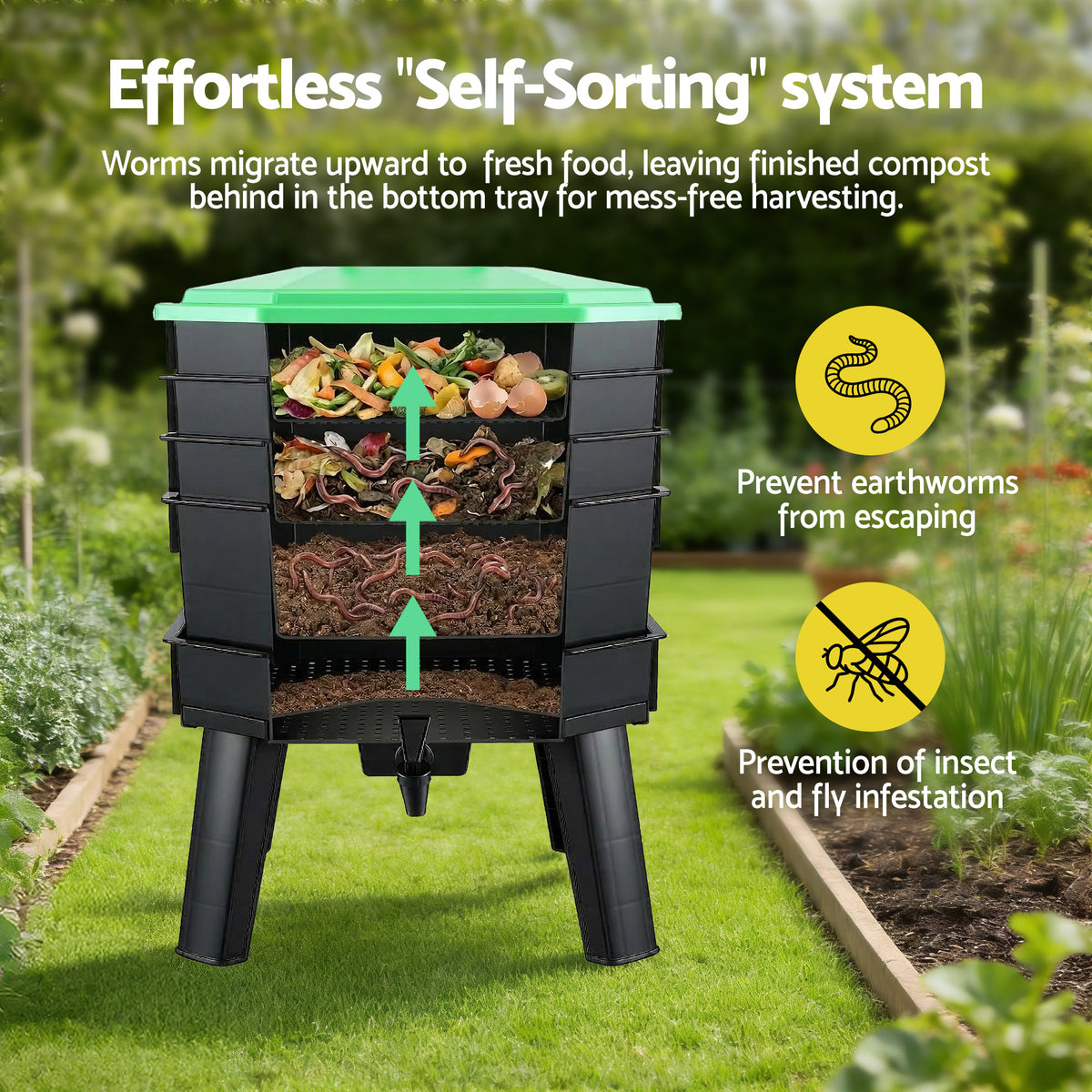 Gardeon Compost Bin 4-Tray Stackable Worm Farm Composter with Liquid Fertiliser Tap