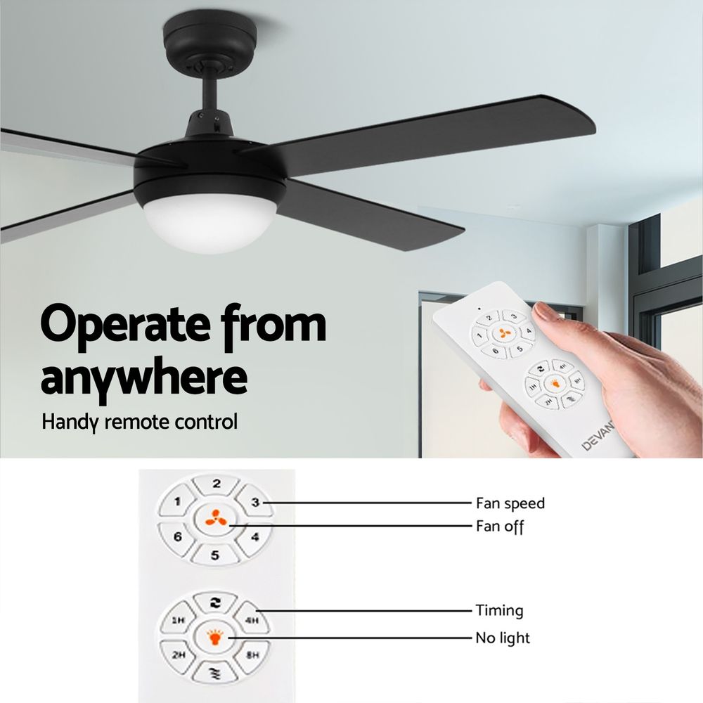 Devanti 52'' Ceiling Fan AC Motor w/Light w/Remote - Black