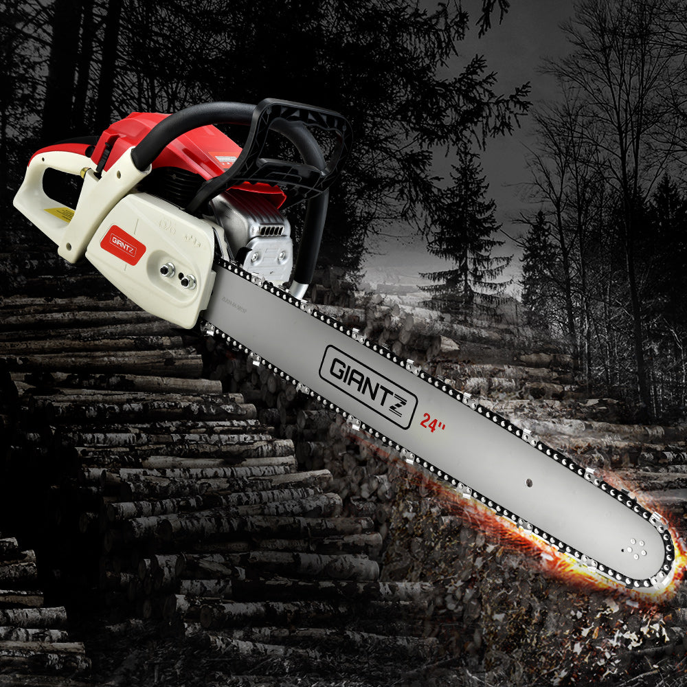 Giantz Chainsaw Petrol 92CC 24" Bar Commercial E-Start Pruning Chain Saw