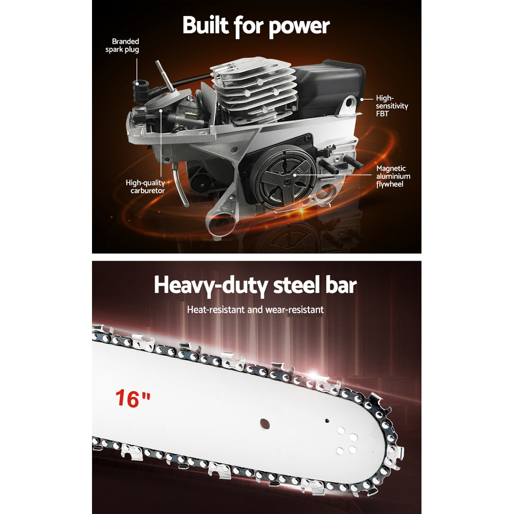 Giantz Chainsaw Petrol 45CC 16" Bar Commercial E-Start Pruning Chain Saw 1.7kW