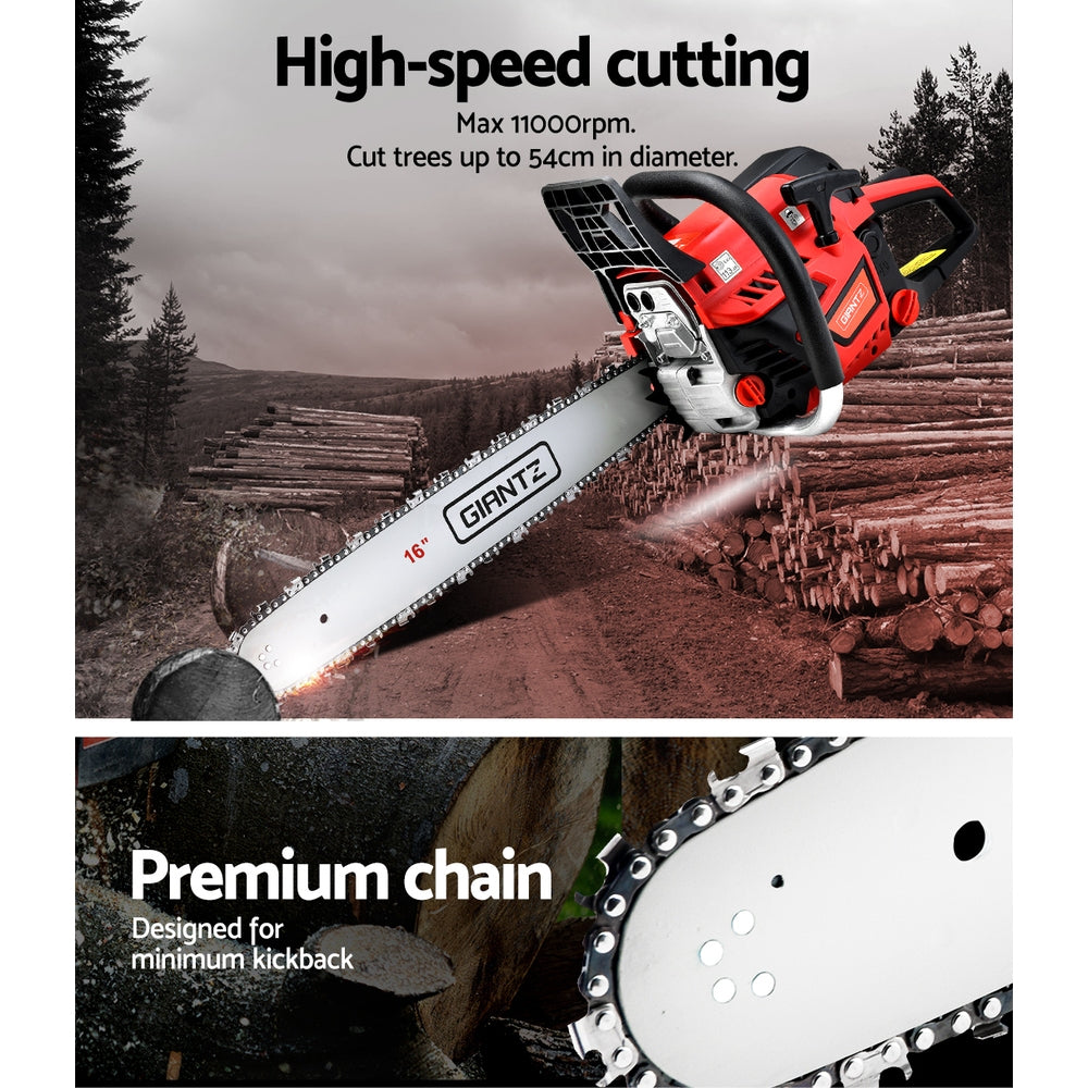 Giantz Chainsaw Petrol 45CC 16" Bar Commercial E-Start Pruning Chain Saw 1.7kW