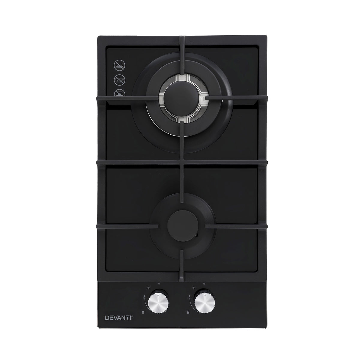 Devanti Gas Cooktop 30cm 2 Burner Built-in Stove Glass Cook Top NG LPG Wok Burner