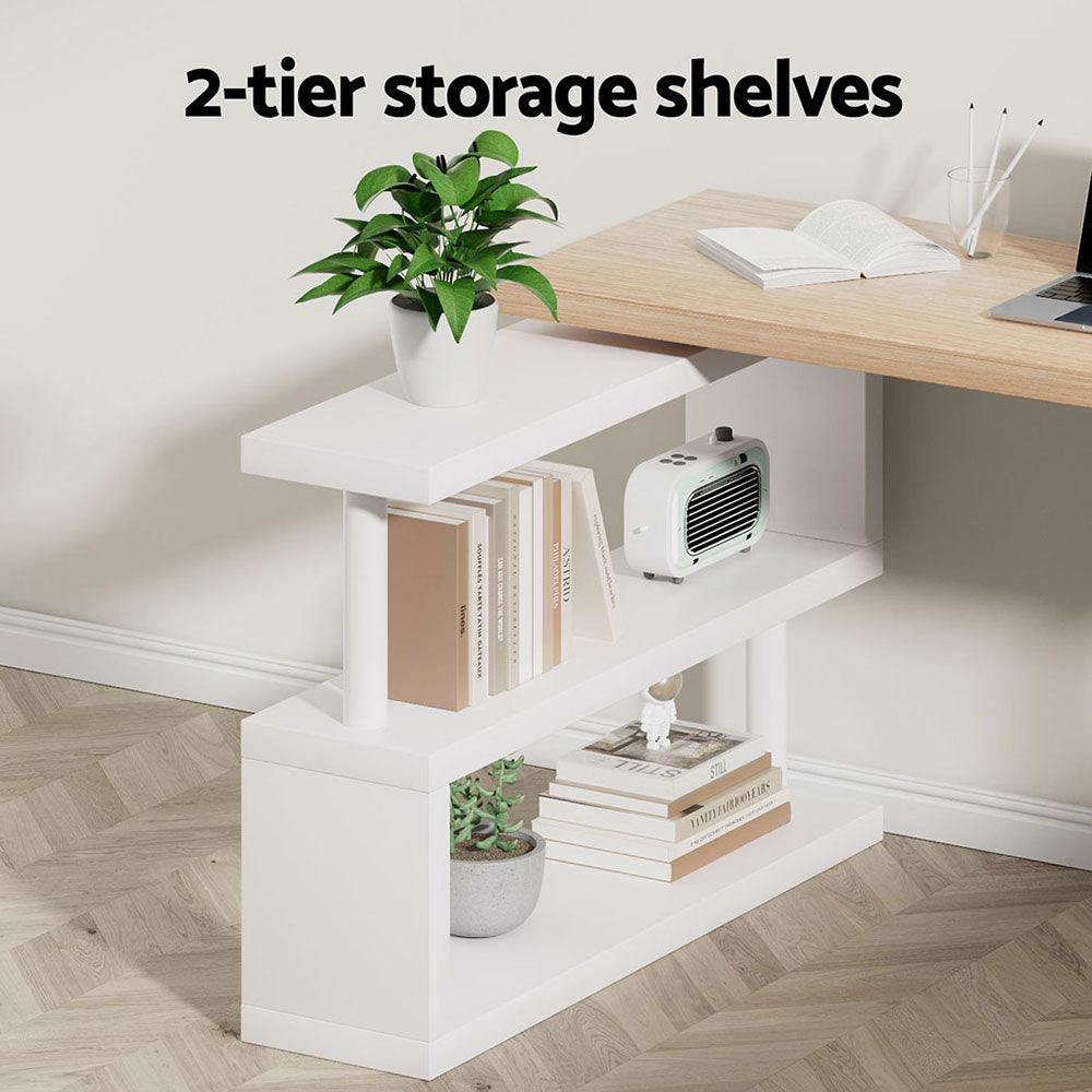 White & Oak Compact Office Desk