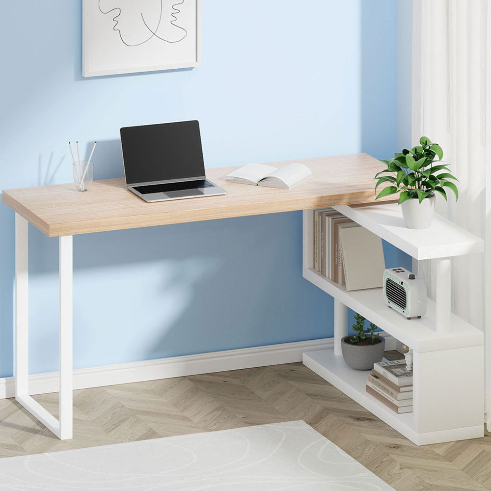 White & Oak Compact Office Desk