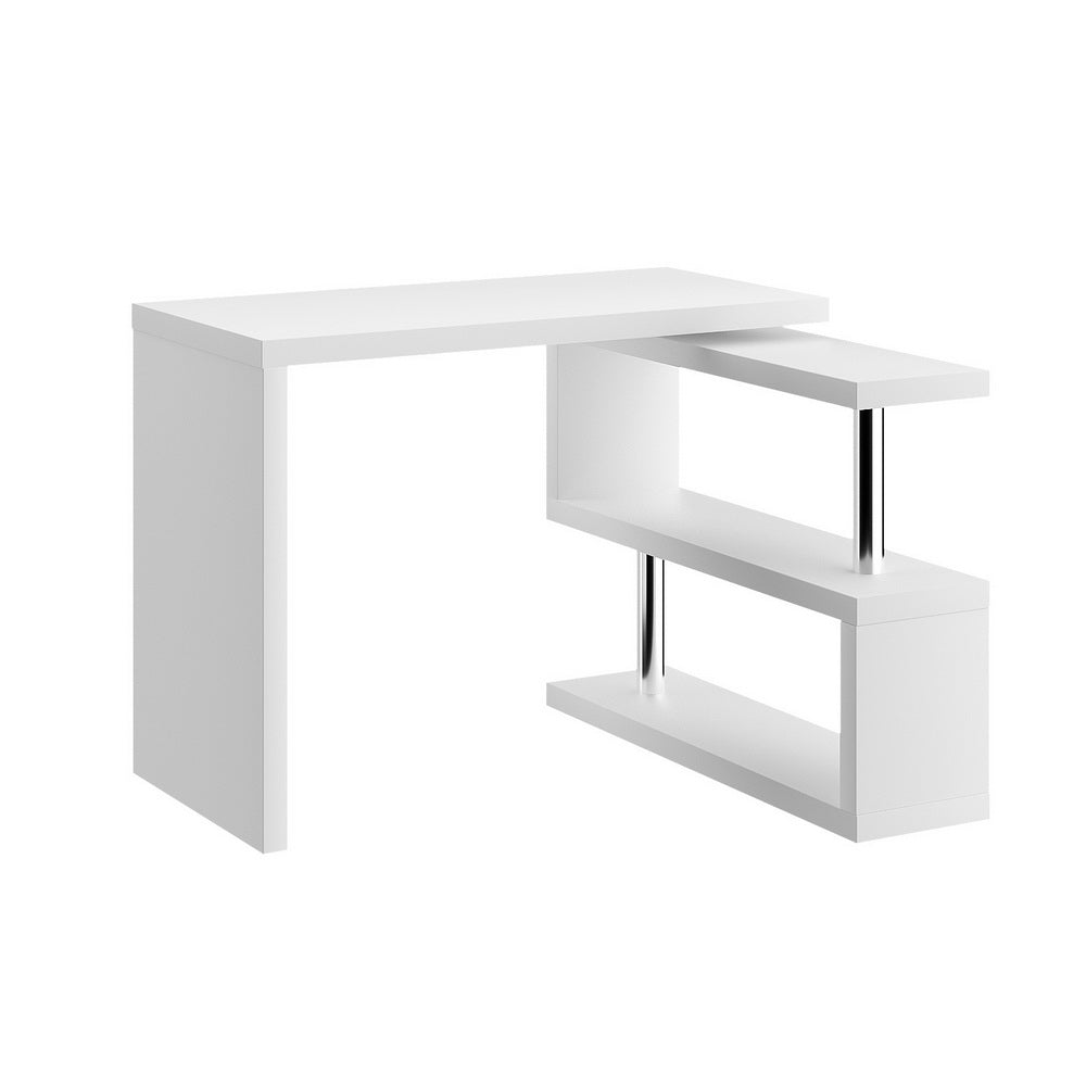 Rotatable Corner Office Desk with Bookshelf White