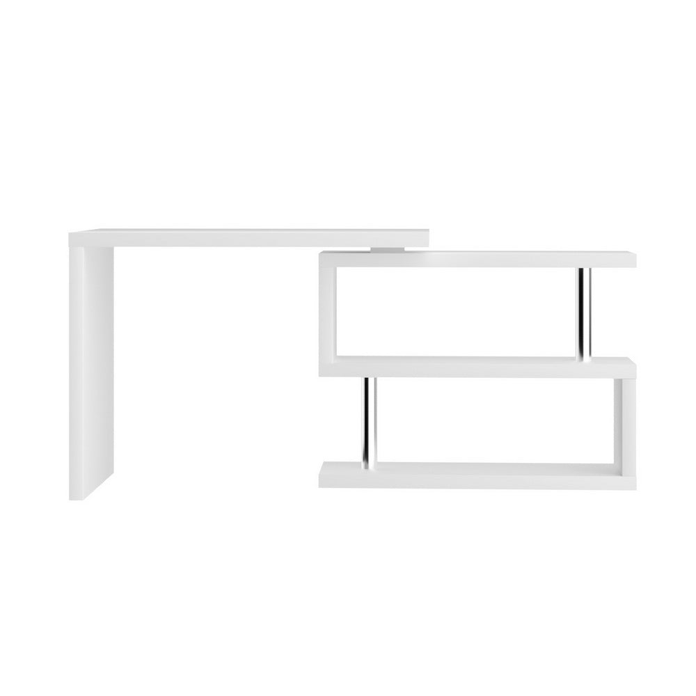 Rotatable Corner Office Desk with Bookshelf White
