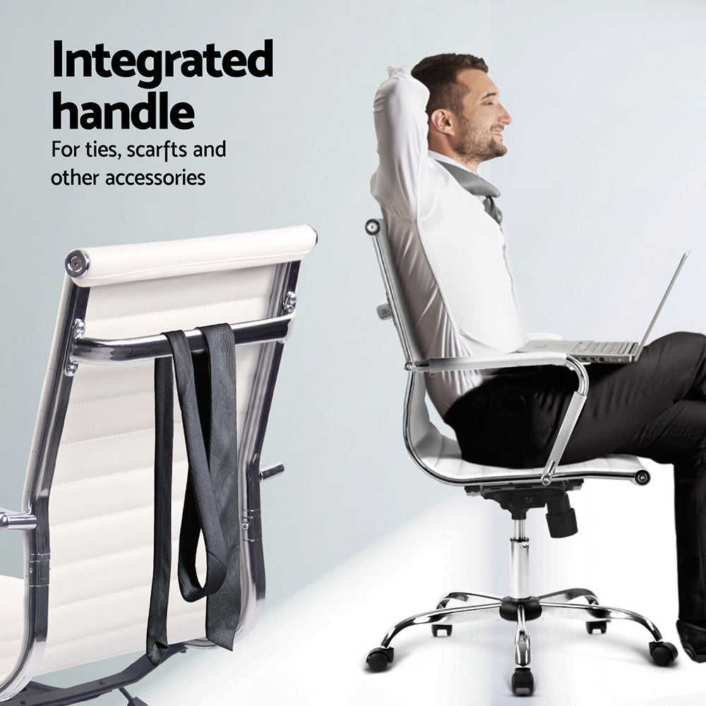 Artiss Computer Desk Office Chair Set PU Leather Wall Mount Foldable Table White