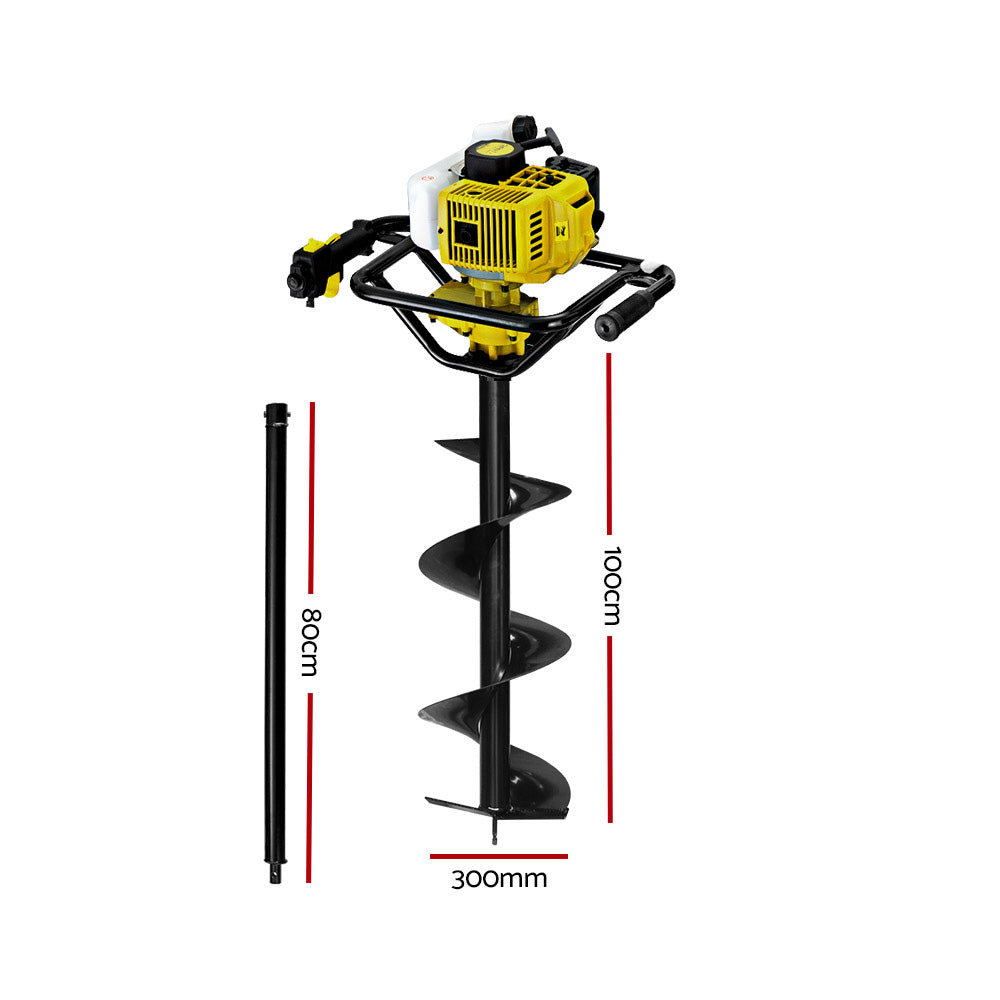 Giantz Post Hole Digger 300mm Petrol Drill Auger Extension Bits