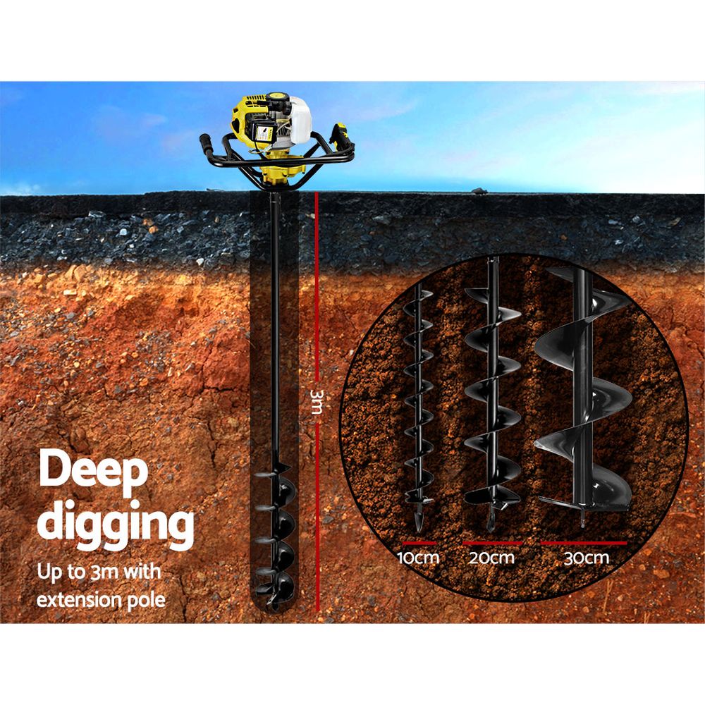 Giantz Post Hole Digger Petrol Drill Auger Extension Bits