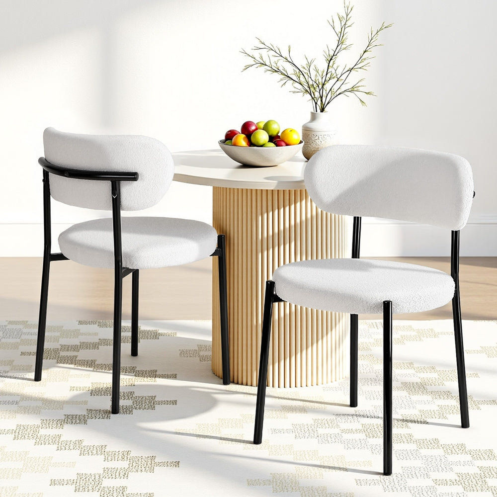 Artiss Dining Chairs Set of 2 Sherpa Boucle White