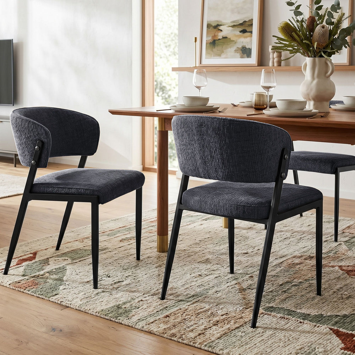 Artiss Dining Chairs Set of 2 Linen Fabric Soft Upholstered Chairs Charcoal