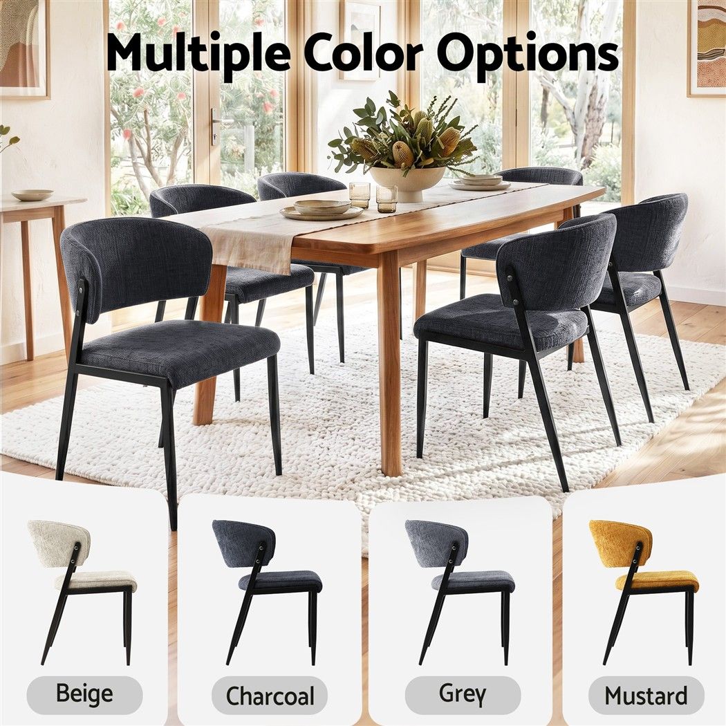 Artiss Dining Chairs Set of 6 Linen Fabric Soft Upholstered Chairs Charcoal