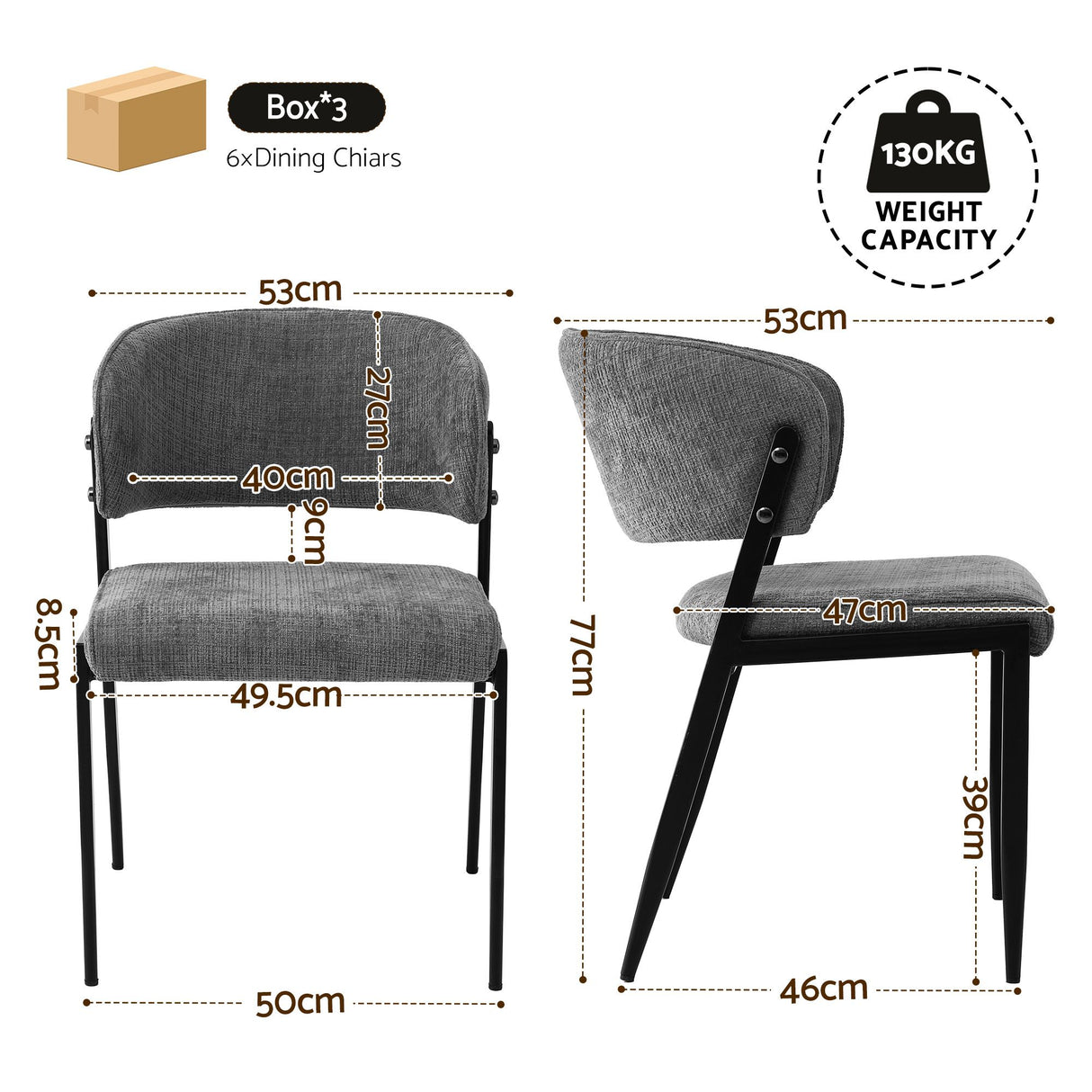 Artiss Dining Chairs Set of 6 Linen Fabric Soft Upholstered Chairs Grey