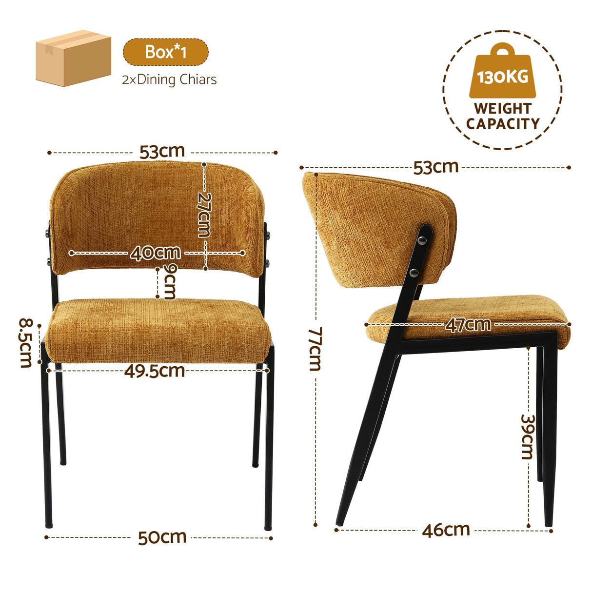 Artiss Dining Chairs Set of 2 Linen Fabric Soft Upholstered Chairs Mustard