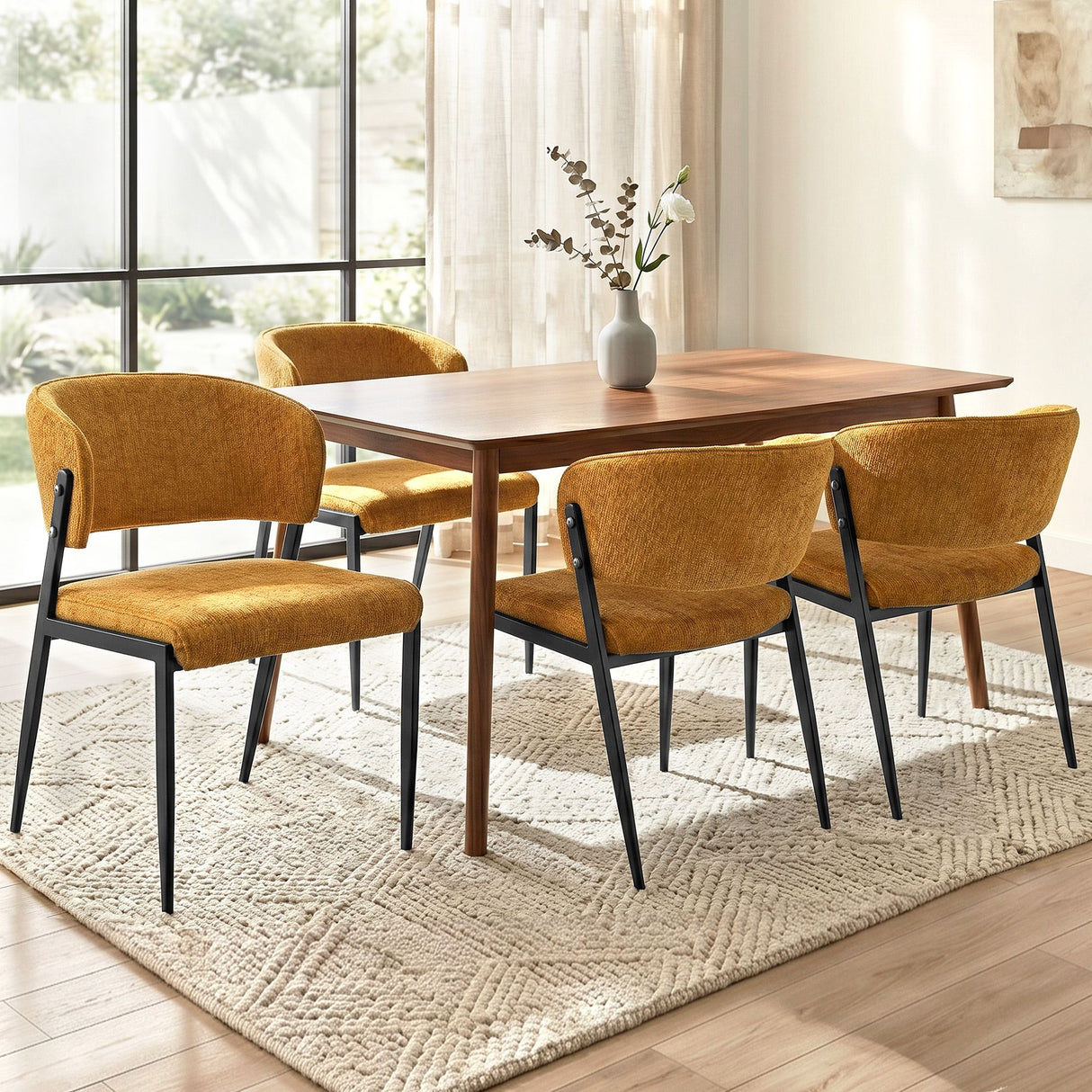 Artiss Dining Chairs Set of 4 Linen Fabric Soft Upholstered Chairs Mustard
