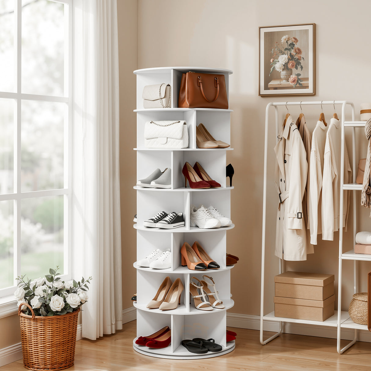 Artiss 7 Tier 360° Rotating Shoe Rack Storage Display Shelf White